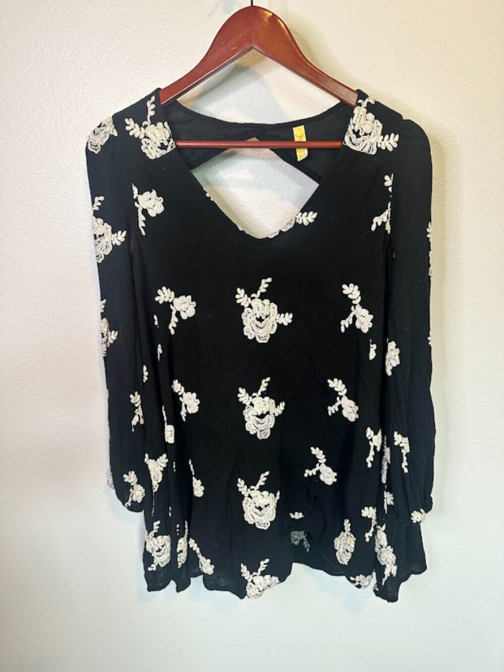 Free People Embroidered Boho Tunic Long Sleeve Mini Swing Dress - XS